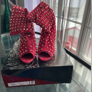 Red denim with rhinestones heel boot!